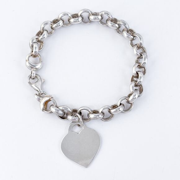 Vintage Italy NV Sterling Silver 925 Heart Charm Link Bracelet 7.5" - Picture 2 of 5